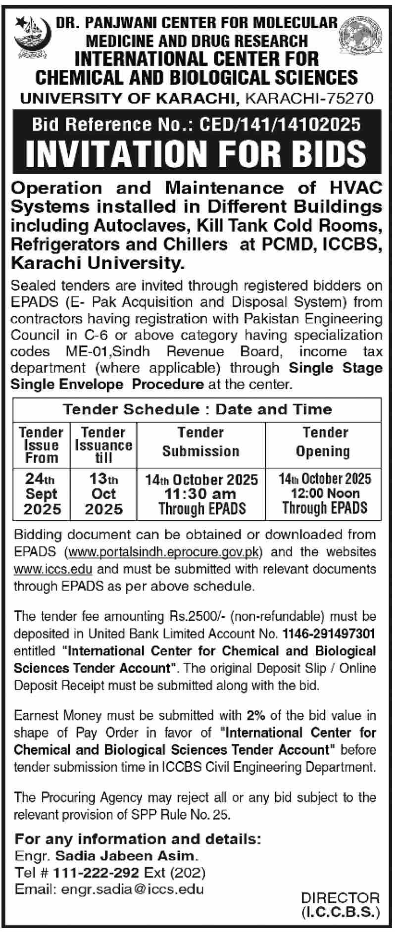 University of Karachi Tender Notice